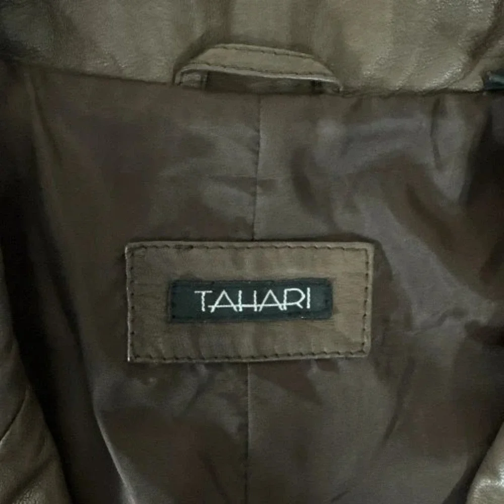 Tahari Leather‎ Blazer Jacket Womens Size L Brown Button Up Long Sleeve Career